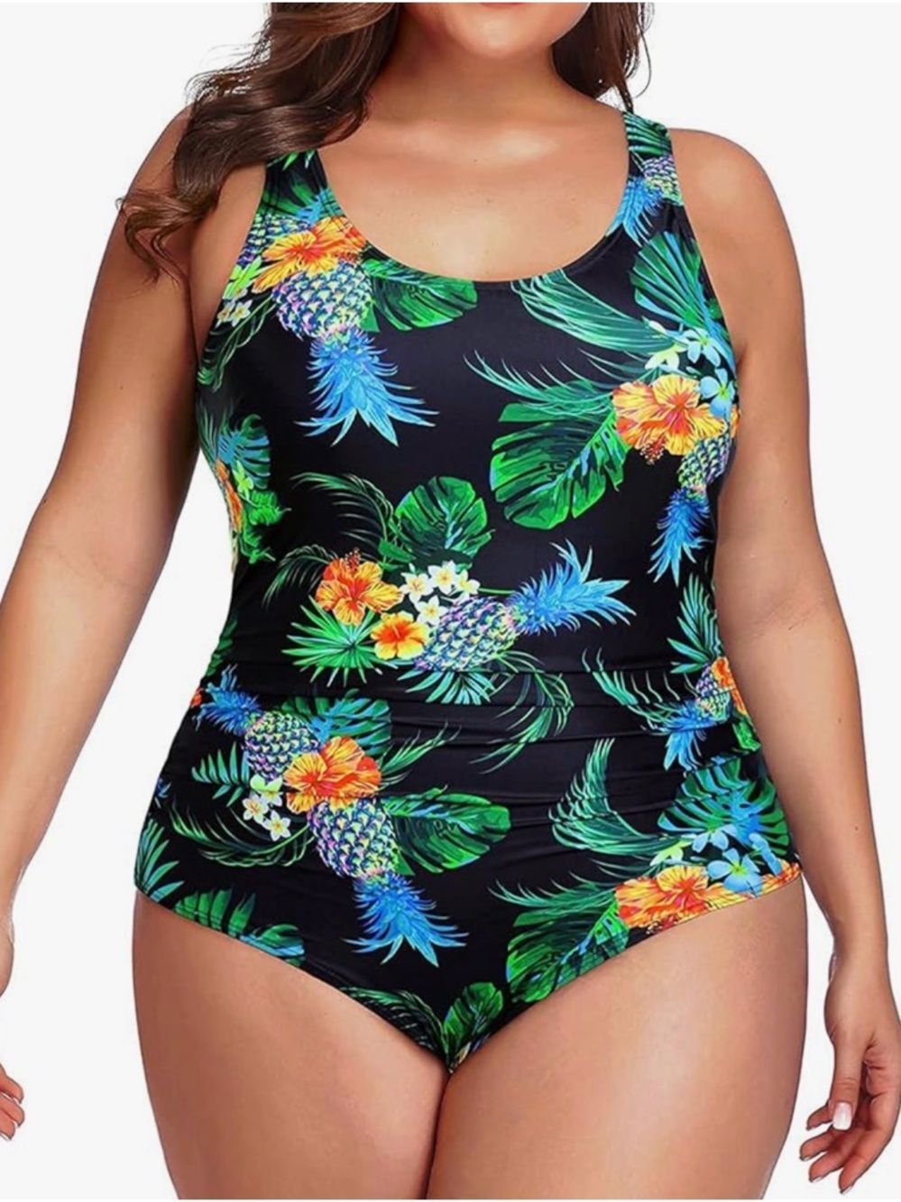Daci One Piece Swimsuit Athletic Tummy Control U-Back Black Tropical 28W NWT